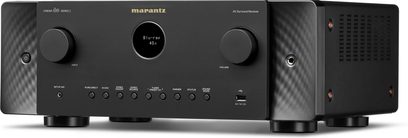 Marantz Cinema 60 Serie 2 hjemmebiografforstærker i sort, set forfra med cirkulær skærm, to drejeknapper og USB-port på fronten