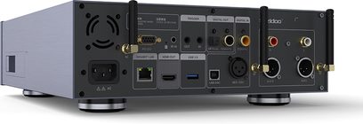 Zidoo NEO X multimedie-afspiller, set forfra, sort, med lyd/video-stik på bagsiden, knapper og indikatorer på forsiden