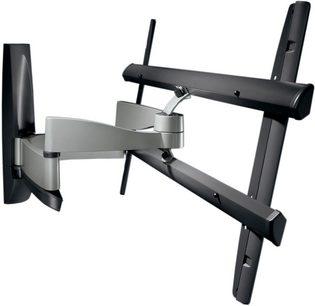 Vogel's EFW 6445 Plus vægbeslag til TV i sort metal, med bevægelige arme, vægmontering, set forfra på hvid baggrund