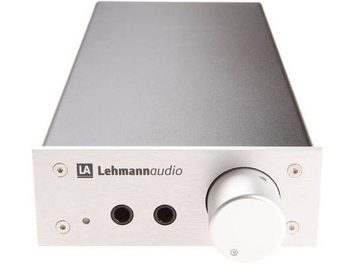 Preamplificatore per cuffie Lehmann Audio Linear argento, pannello frontale, chassis in alluminio spazzolato, prese jack, manopola del volume