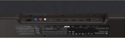 Sennheiser AMBEO Soundbar Plus + SUB sort lydbjælke, tæt forfra, med synlige stik og betjeningsknapper