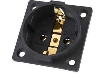 Μαύρη επιτοίχια πρίζα Furutech Fi-E30 NCF (G) με επιχρυσωμένες επαφές και πλάκα με τέσσερις οπές στερέωσης