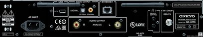 Onkyo NS-6170 sort lydforstærker, set forfra, med knapper, stik og digitalt display