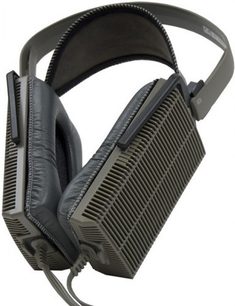 Åben hi-fi hovedtelefon STAX SR-207 sort, set fra venstre bagside, ovale gittrede ørepuder, polstret hovedbøjle