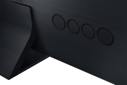 Samsung QE75Q950TS-tv, set fra siden, sort skærm, 4 koncentriske cirkler på højre side af rammen