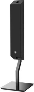Focal Stand On Wall 300 sort højttaler, frontvisning, rektangulær base, tynd lodret søjle, vinklet højttalerophæng