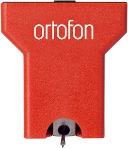 Čtecí kazeta pro gramofon Ortofon, sytě červená, tvaru T, s viditelným černým hrotem