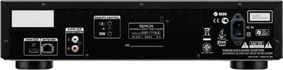 Denon DBT-1713UD 4K Blu-ray-afspiller i sort, set bagfra, lyd-/videotilslutninger, HDMI-porte, USB, netværk, strømforsyning