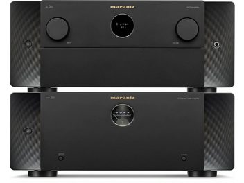 Комплект Marantz AV 20 и AMP 20 в черно, AV предусилвател и 12-канален усилвател на мощност, изглед отпред