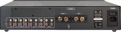 Atoll Electronique IN50 Signature silver stereo hi-fi amplifier, front panel with inputs, knobs and indicator lights, front view