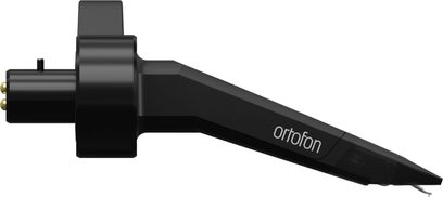 Bunka pro DJ gramofon Ortofon Concorde Music Black, pohled z levé strany, pozlacené konektory, černé tělo s bílým logem