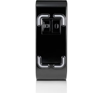 Sonos SUB sort lakeret baskabin, set forfra, vertikal rektangulær form med central udskæring i form af et 8-tal