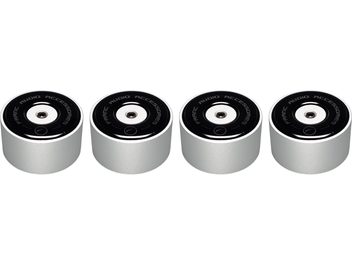 Set of four silver and black Franc Audio Accessories Ceramic Disc TH isolators, viewed from above