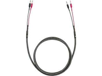 Kabel głośnikowy Cardas HP 101 Speaker 2 x 3m, widok z góry, czarna osłona, czerwone i czarne wtyki bananowe, tekst nadrukowany