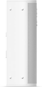 Cassa Bluetooth Sonos Roam 2 bianca, vista laterale, griglia forata a destra, 4 pulsanti visibili sul lato