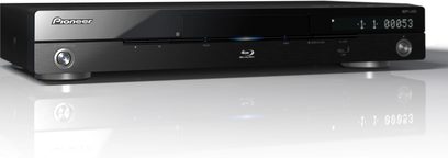 Pioneer BDP-LX53 sort Blu-ray-afspiller, set forfra, blå LED-display "00053", børstet front med knapper og skuffe