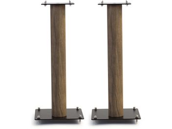 Due diffusori da pavimento Norstone Design Stylum 2 in massello di rovere, finitura nera e rovere, visti frontalmente