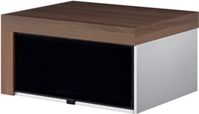 Vogel's CFM 060 lavt rektangulært TV-møbel i mørkt træ og hvid, med sort skuffe, i et rent og moderne design