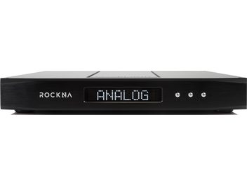 Preamplificatore stereo ROCKNA Wavelight PRE/DAC nero, vista frontale, display "ANALOG", inquadratura ravvicinata centrata