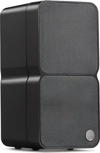 Cambridge Audio MSX 20 siyah kompakt hi-fi hoparlör, yuvarlak kenarlı kasa ve çift ızgaralı ön panel