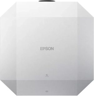 Epson EH-QL7000 wit, bovenaanzicht, vierkant oppervlak, afgeschuinde hoeken, gladde textuur, gecentreerd logo, zwarte details