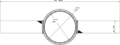 Technical diagram with dimensions of a PMK C8 Bowers & Wilkins in-wall speaker mounting kit, front view