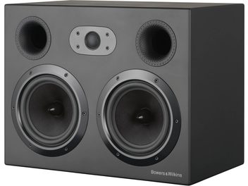 Bowers & Wilkins CT7.4 LCRS fekete home cinema hangfal, előlről nézve, 2 közép-mély hangszóró és 1 középső tweeter