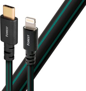 Кабель USB-C до Lightning Audioquest Forest чорно-зелений, позолочені роз'єми, 0,75 м, крупний план роз'ємів