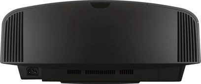 Sony VPL-VW270ES sort videoprojektor, set forfra, afrundet rektangulær form, sidehulninger til ventilation, centralt placeret linse