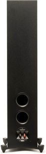 Sloupcový reproduktor MartinLogan Foundation F1 v matné černé barvě, pohled zepředu, dva kruhové reproduktory svisle zarovnané
