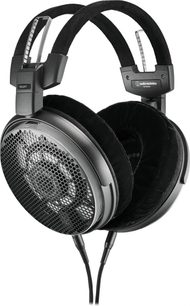 Åbne, kablede hi-fi-hovedtelefoner Audio Technica ATH-ADX7000 sort/grå, bikagemønstrede metalgitre, ørepuder i stof, 3/4-visning