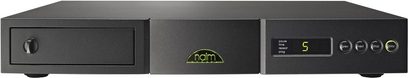 CD-програвач Naim Audio CD5si, матовий чорний, фронтальна панель із зеленим дисплеєм, 4 кнопки та CD-лоток, вигляд спереду
