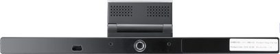Barre de son noire Samsung STC1100 caméra Skype, vue de face, avec caméra intégrée au centre et grilles de haut-parleurs latérales