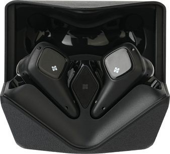 Čierne slúchadlá Hifiman Svanar Wireless 2 so stopkami a bielymi logami v otvorenom čiernom puzdre s textúrou