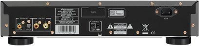 Pioneer PD-D6-J sort CD-afspiller, bagside, RCA- og optiske lydstik, kontrolport, afbryder, strømstik