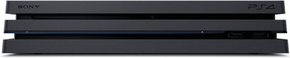 Sony PlayStation 4 Pro (1 TB) sort konsol set forfra med to USB-porte foran