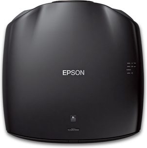 Epson EH-LS10000 sort videoprojektor, set forfra, cylindrisk form, hvidt "EPSON"-logo, knapper på toppen