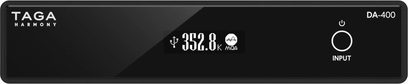 Convertitore audio DAC Taga Harmony DA-400 nero, vista frontale, display digitale "352.8", manopola rotante "INPUT"