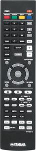 Sort Yamaha WV1298-40 fjernbetjening med multifarvede knapper til at styre BRX-610 hjemmebiografsforstærker, set forfra