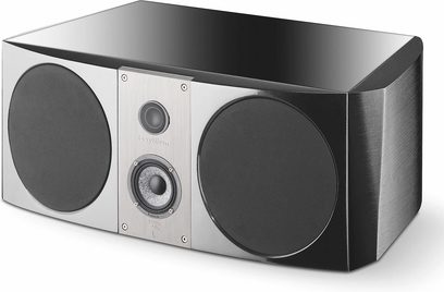 Centrální reproduktor Focal Electra CC 1008 Be2 eben, pohled zepředu, černý lesklý box, stříbrná čelní strana, 2 reproduktory