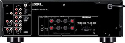 Wzmacniacz hi-fi stereo Yamaha R-S500 w kolorze srebrnym, panel przedni, widok z przodu, przyciski, gniazda, wyświetlacz LED