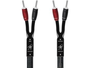 Câble d’enceinte Audioquest Rocket 88 DBS noir tressé avec fiches bananes rouges et noires vues de face
