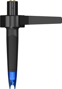 DJ-pladespillercelle fra Ortofon Concorde Music Blue, set forfra, sort kabinet, blå translucent nål, forgyldte stik