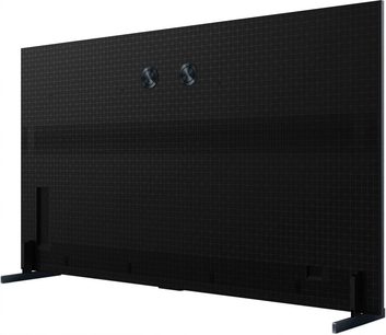 Televizor TCL 85RM9L černý, pohled zezadu, velká plochá obrazovka s bočními nožičkami a texturovaným zadním panelem