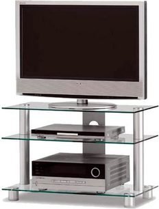 Just By Spectral TV8553-AL TV-møbel i glas og metal, 3 hylder, central plads til udstyr, plads til fladskærm øverst