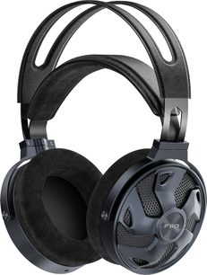 Cuffia hi-fi cablata aperta FiiO FT3 350 Ohm grigio antracite in alluminio, padiglioni in velluto nero spessi, coppe rotonde con griglia a nido d’ape e archetto doppio in similpelle, vista tre quarti