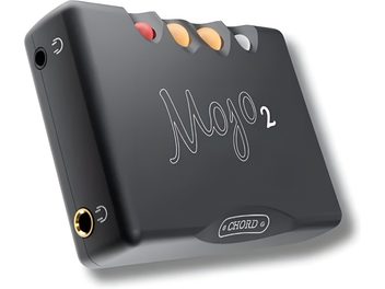 DAC portable Chord Mojo 2 noir, boîtier compact avec boutons sphériques colorés et doubles prises jack en façade
