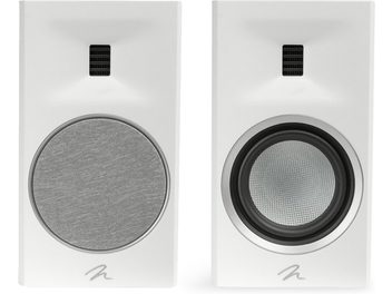 Enclosure biblioteca Motion B10 bianco laccato con due unità rettangolari, tweeter neri e woofer circolari, uno con griglia grigia