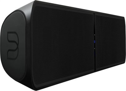 Soundbar BlueSound PULSE SOUNDBAR černý, pohled zepředu, protáhlý obdélníkový tvar, černá mřížka na přední straně