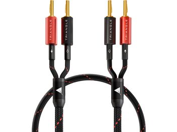 Triangle Red speaker cable with black and red braided sleeve, dual Y-output with red and black gold-plated banana plugs